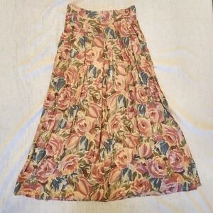 Vintage Leslie Fay Sportswear Floral Maxi Skirt Pink Blue Rayon Union Made Sz 8